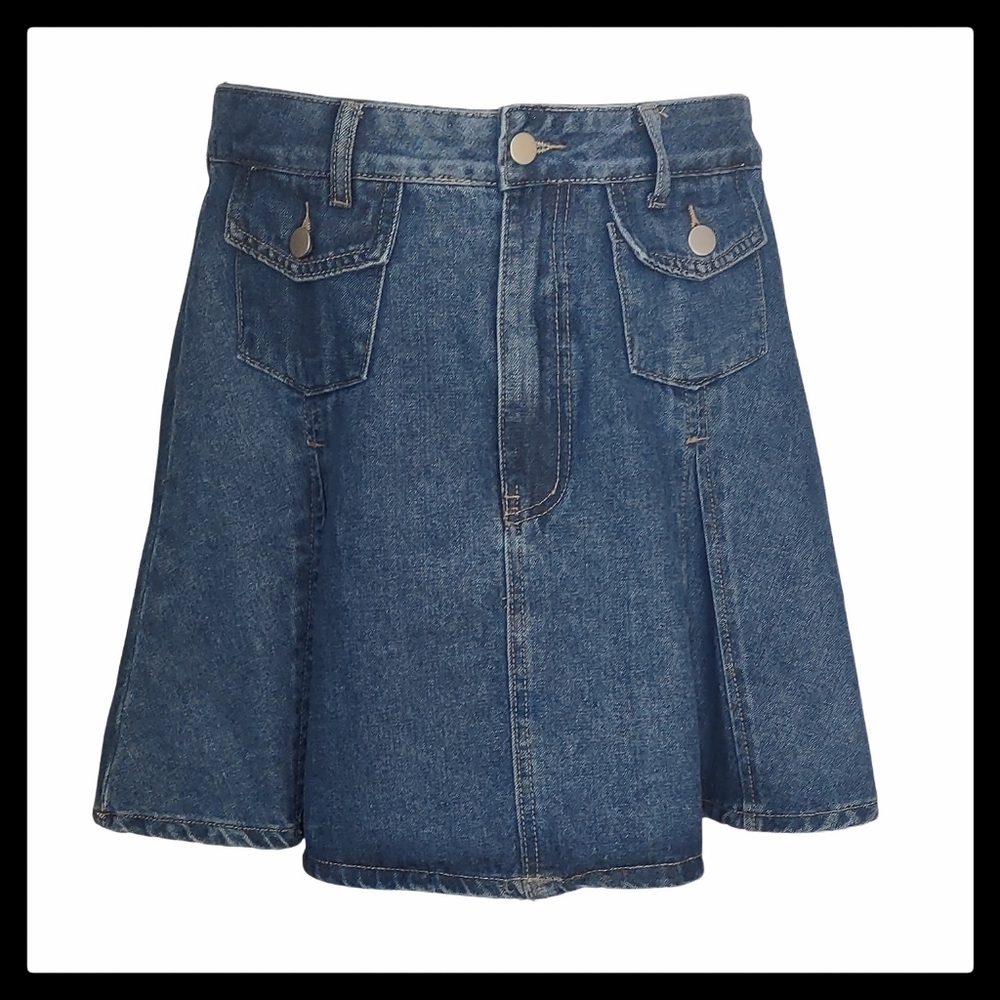 Juniors Retro Denim Pleated Flared Midi Skirt Size XL NWOT